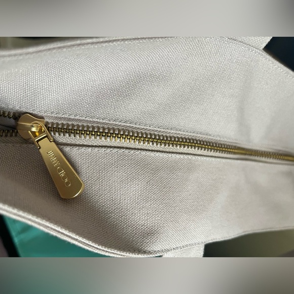 Jimmy Choo Canvas & Gold Hardware Logo Tote Bag Natural - Picture 5 of 5